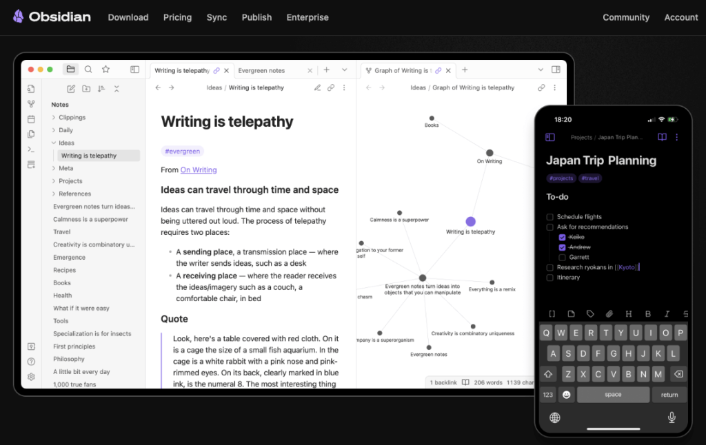 Obsidian公式サイトトップ